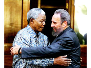 Nelson Mandela shared a hug with Fidel Castro