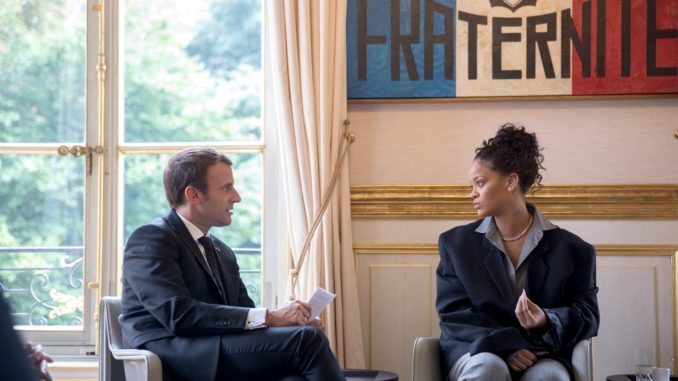Rihanna meets with French President
Emmanuel Macron at the Elysee Palace in France