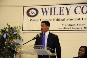 Nate Parker, speaking at Wiley College, the home of The Great Debaters