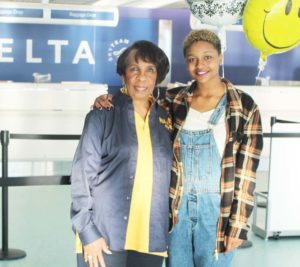 NAACP ACT-SO Advisor Sandra Thompson  proudly sees Aahkilah off at the airport.