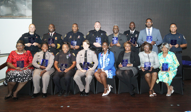 Shown seated l-r are honorees, First African American Female Firefighter Wanda Butler, State Trooper Jazmin Grant, Police Officer Samantha Griffin, State Trooper Brianna J. Onorato, BAZ Chapter President Herlena Washington, Guest Speaker Judge Angela Cox, First African American Female Police Office Retha Butler and Emergency management Rep Dana Shropshire. Standing l-r are honorees Firefighter Alan Byerly, Firefighter Keith Clair, Police Officer Travis J. Cox, Detective Bradley Emerson, Emcee Ken Jefferson, Firefighter Anthony Ragan, Firefighter Terrence Jones and Firefighter Aristides Diaz. Ron Lott Photo