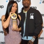 Cardi B and Offset with Cardi's Songwriter of the Year award at the 2019 ASCAP Rhythm & Soul Music Awards. (Lester Cohen/Getty Images for ASCAP)