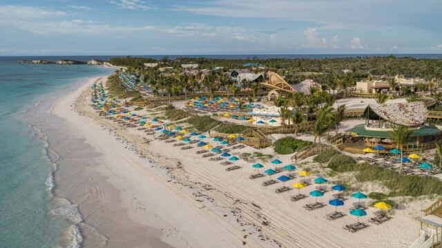 Disney Lookout Cay at Lighthouse Point on the island of Eleuthera, debuting in June 2024, immerses guests in the spirit and culture of The Bahamas, along with signature Disney entertainment, port adventures and nature trails, a water play area, and beautiful beaches for families and adults. © Disney